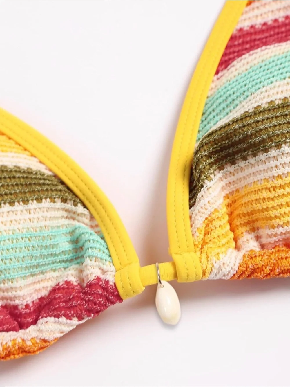 ZAFUL Women's Crochet Colorblock Stripes Triangle Tie Bikini, Shell Details, S